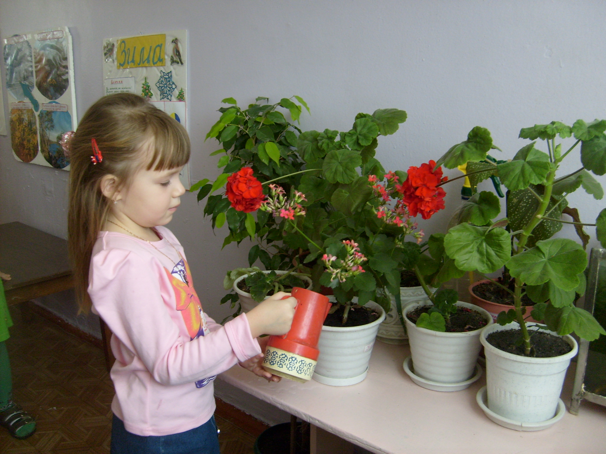 Полив цветов в детском саду